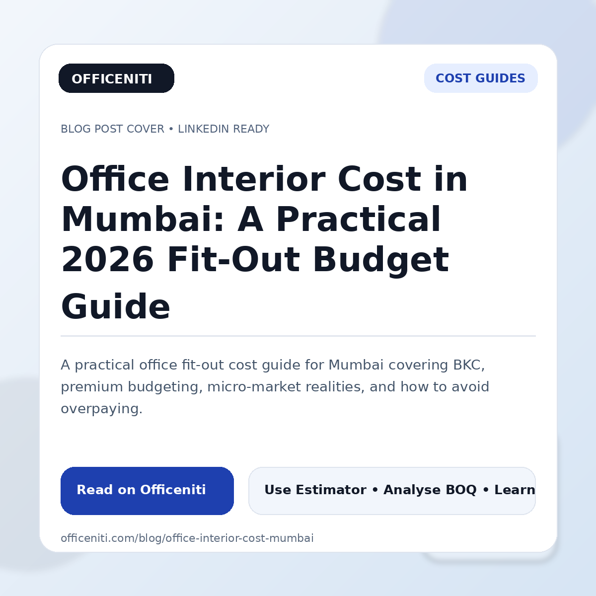 Office Interior Cost in Mumbai: A Practical 2026 Fit-Out Budget Guide
